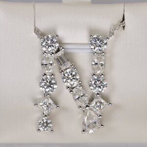 Real Moissanite "N" Diamond all Moissanite Initial Pendant 925 Sterling Silver